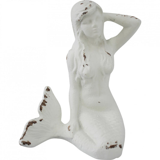 White wash cast iron mermaid door stop