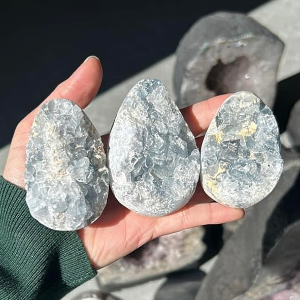 Celestite crystal cluster egg