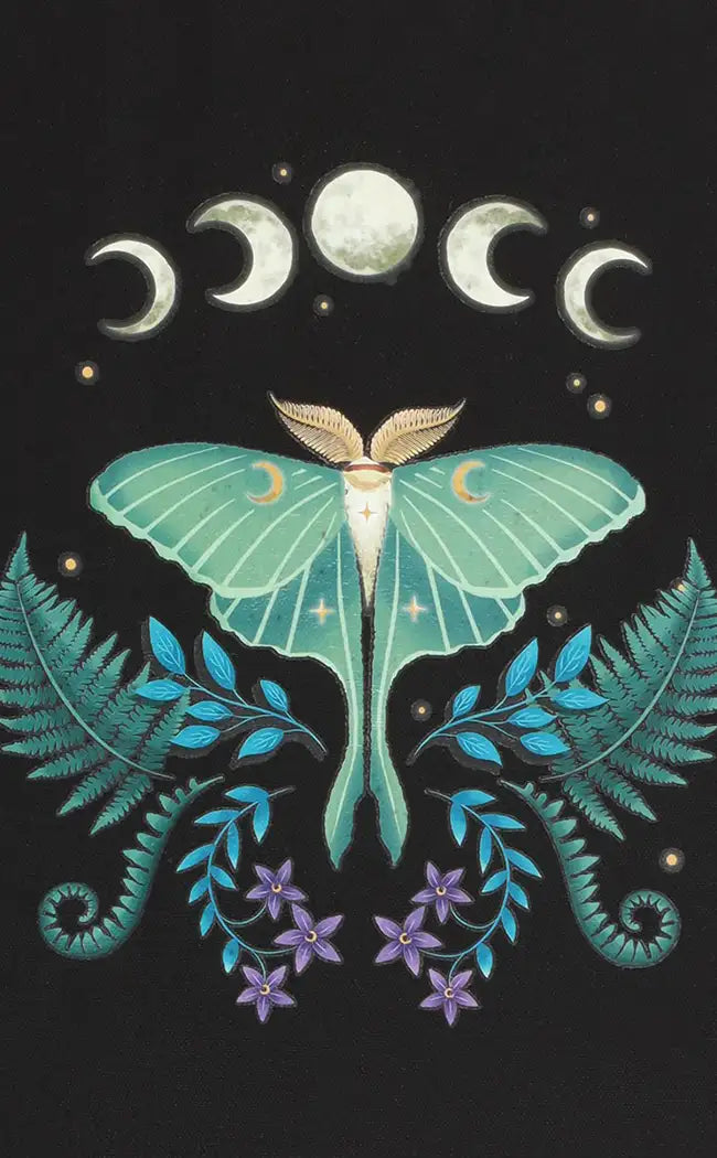 Moon phases moth tote bag