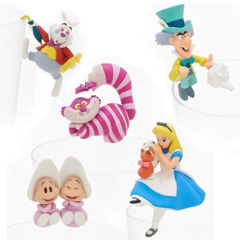 Alice in wonderland mini cake topper / plant pot hanger gnome figure toy set