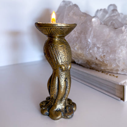 Antique brass Octopus candle holder statue