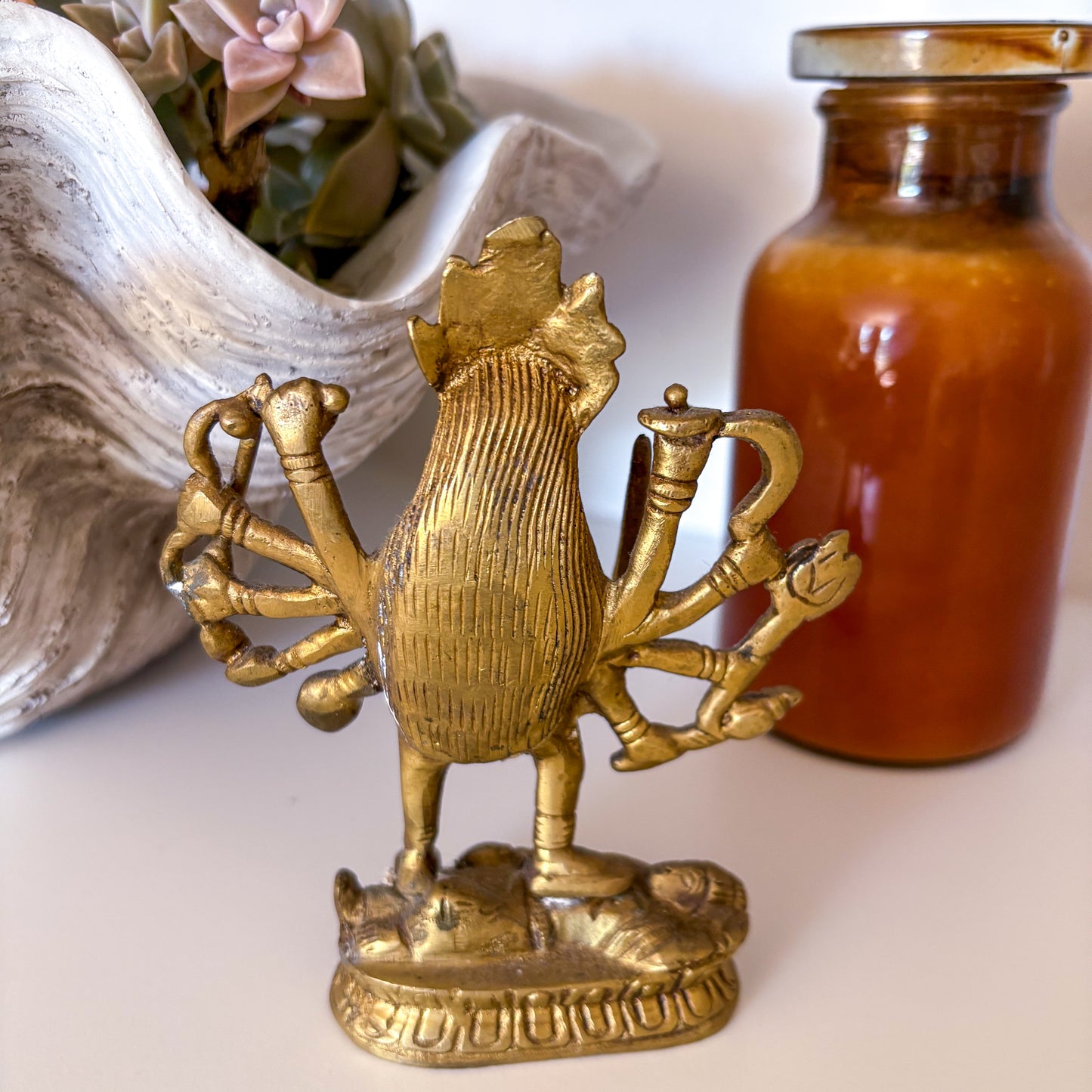 Antique brass Goddess Durga statue S
