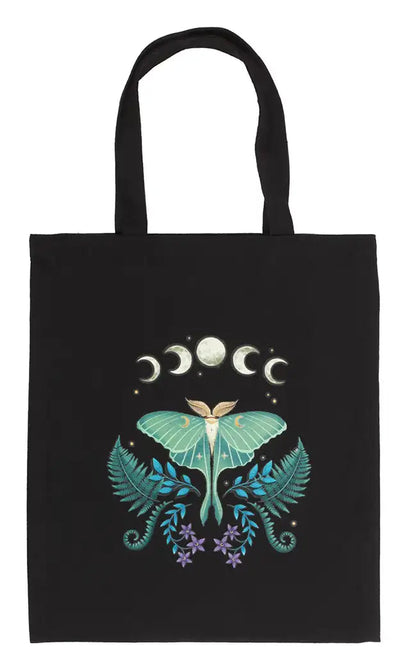 Moon phases moth tote bag