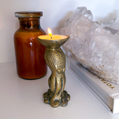 Antique brass Octopus candle holder statue