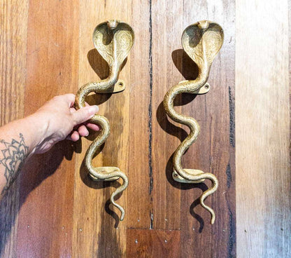 Brass snake door handle - king cobra wall hook