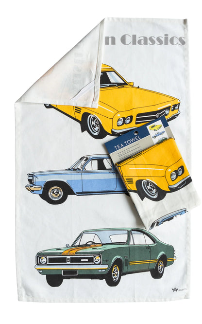 Classic cars tea towel