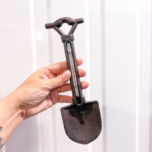 Cast iron spade garden thermometer wall hanging
