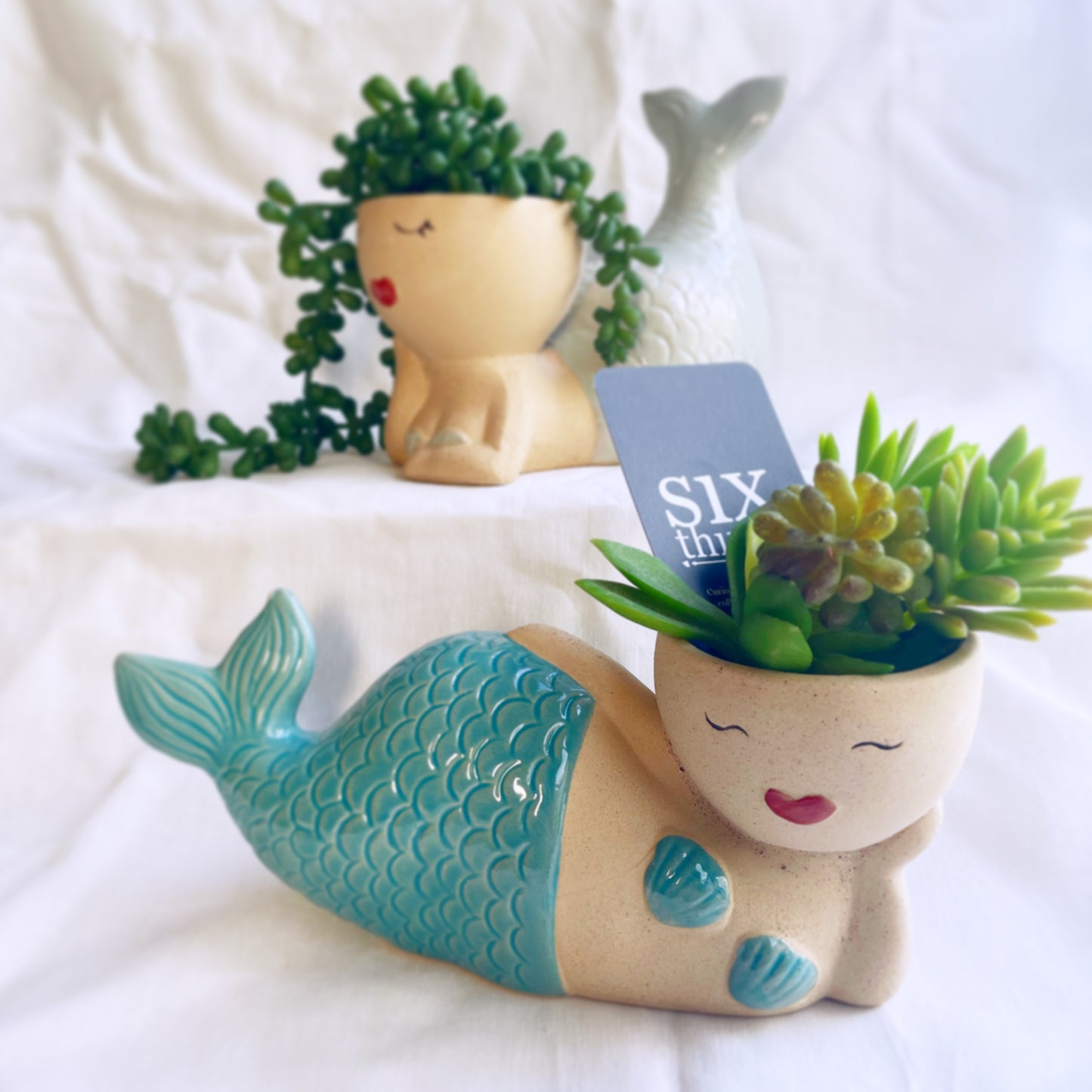 Mermaid lying down pot planter / vase
