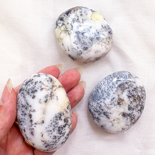 Dendritic opal crystal palm stone
