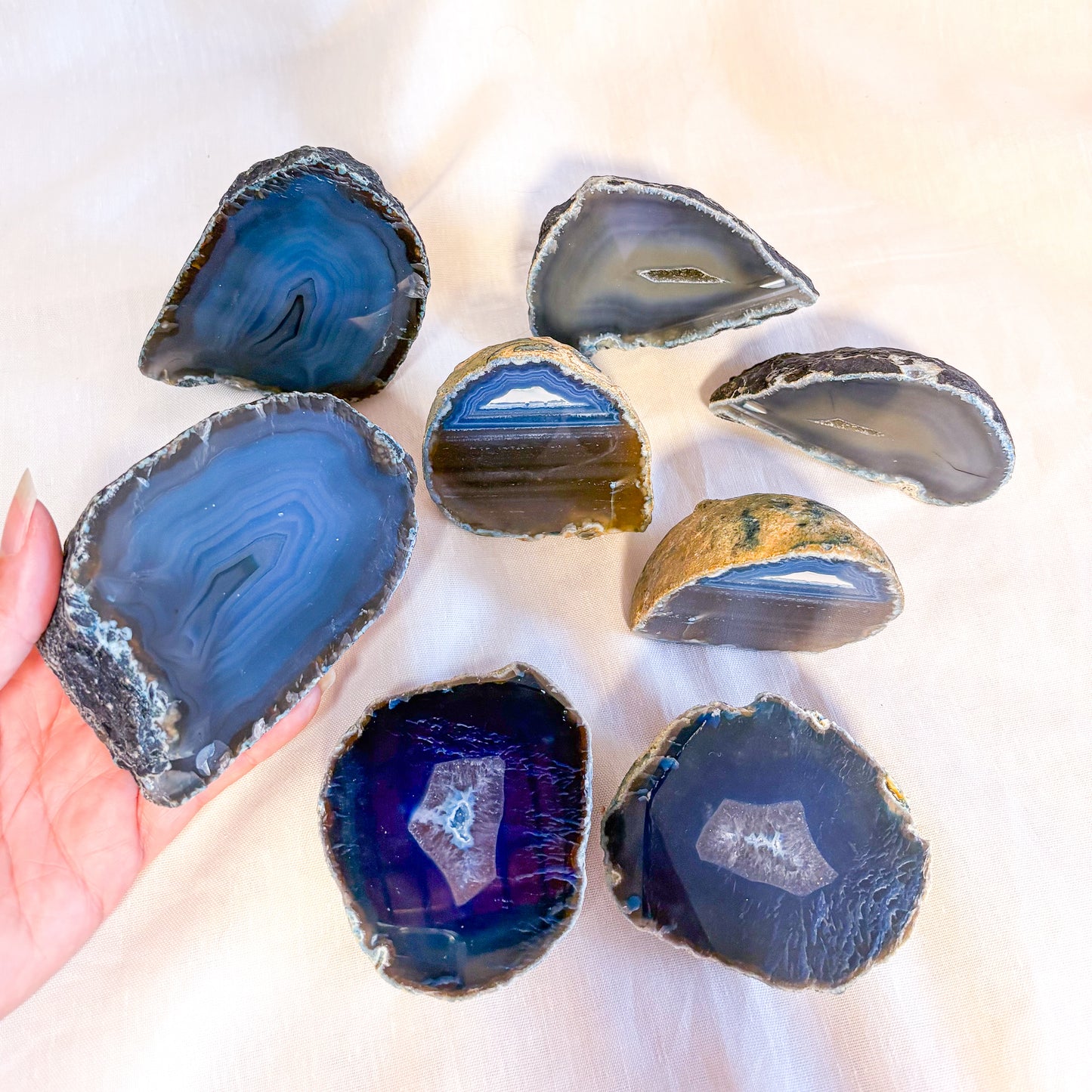 Agate geode crystal statue cut in half