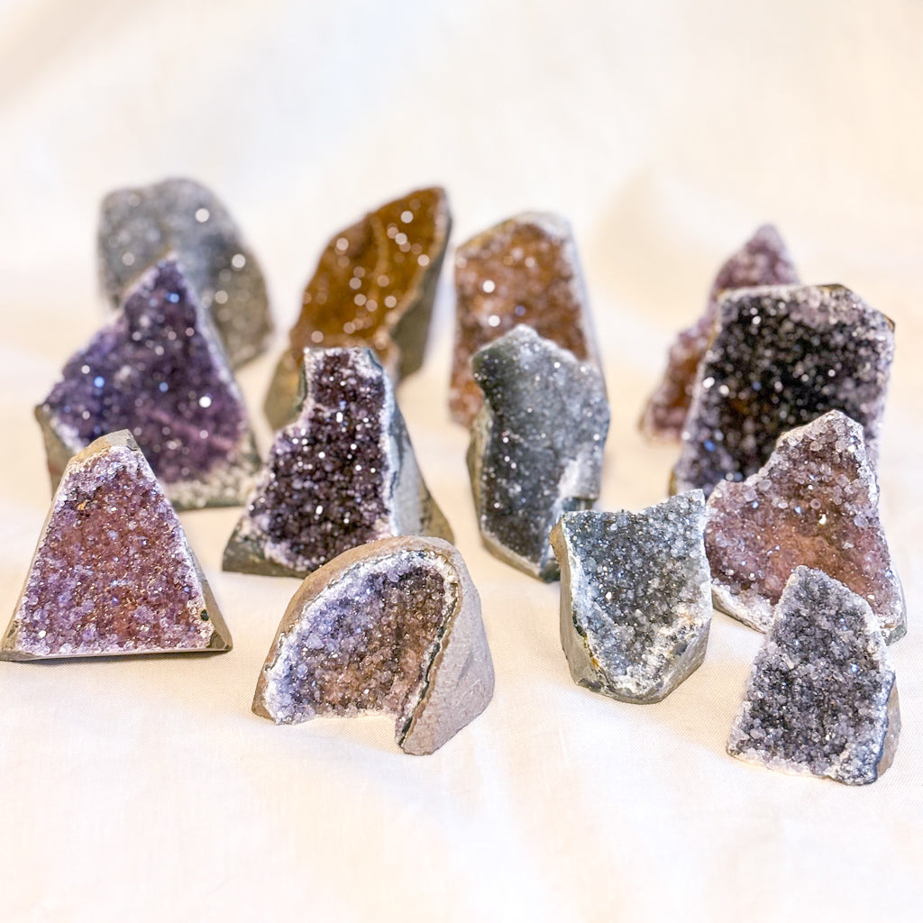 Rainbow Amethyst crystal cluster cut base