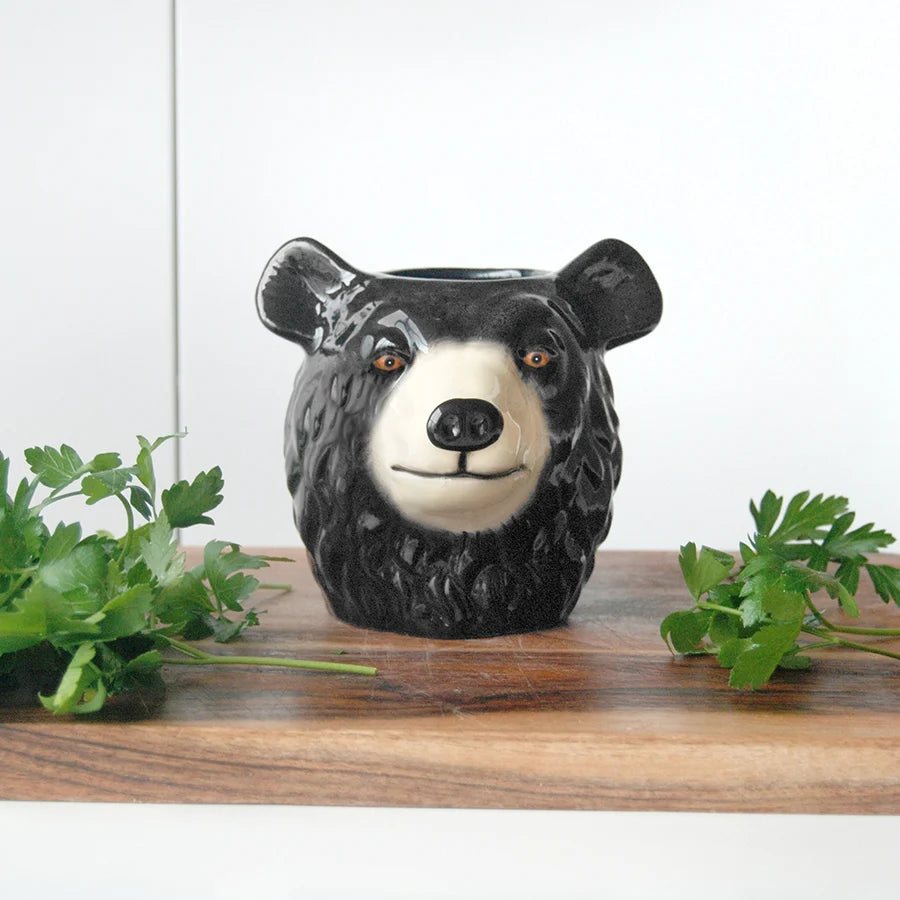Black bear ceramic pot planter / utensil holder