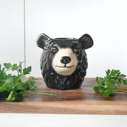 Black bear ceramic pot planter / utensil holder