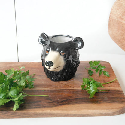 Black bear ceramic pot planter / utensil holder