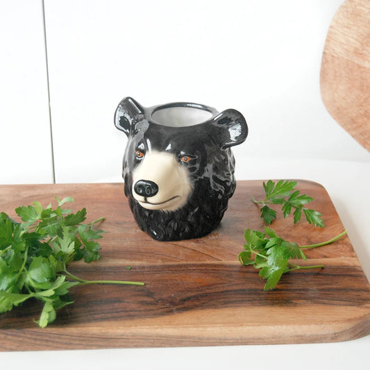 Black bear ceramic pot planter / utensil holder