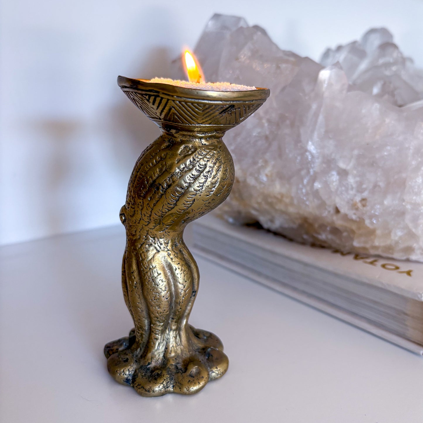 Antique brass Octopus candle holder statue