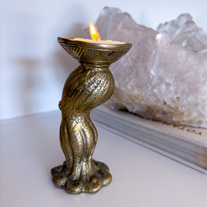 Antique brass Octopus candle holder statue