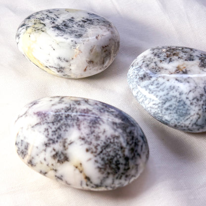Dendritic opal crystal palm stone