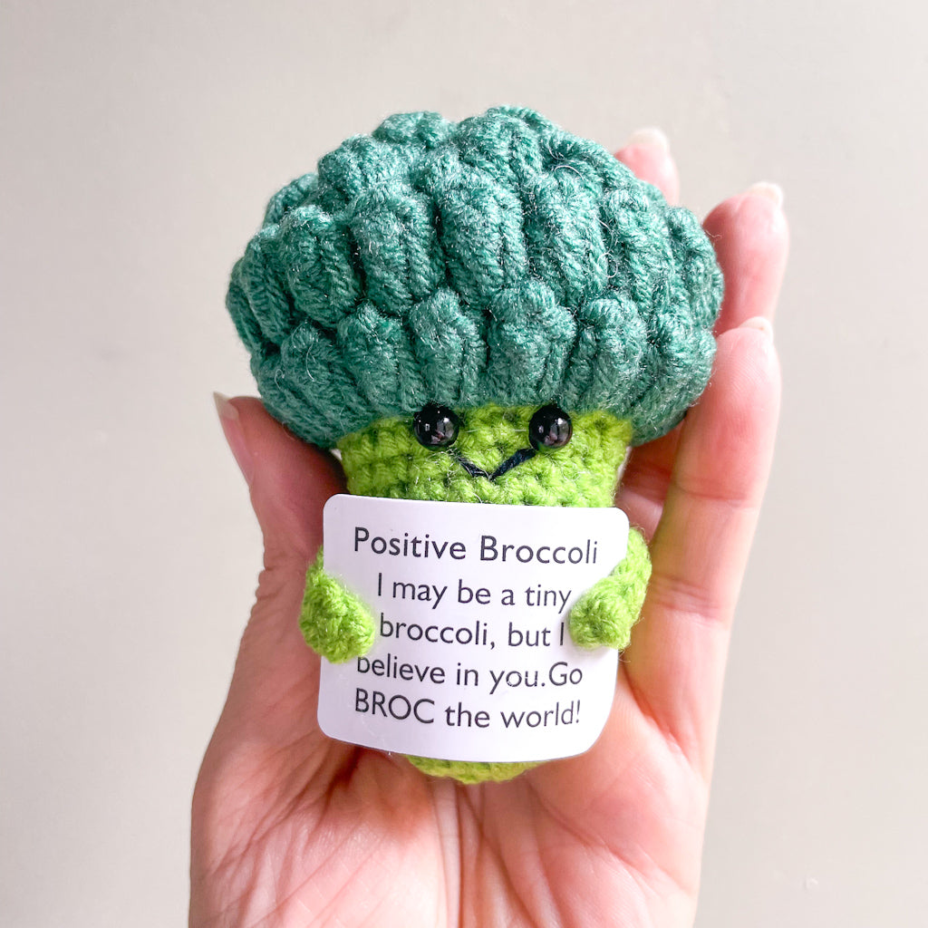 Positive broccoli crochet keepsake toy