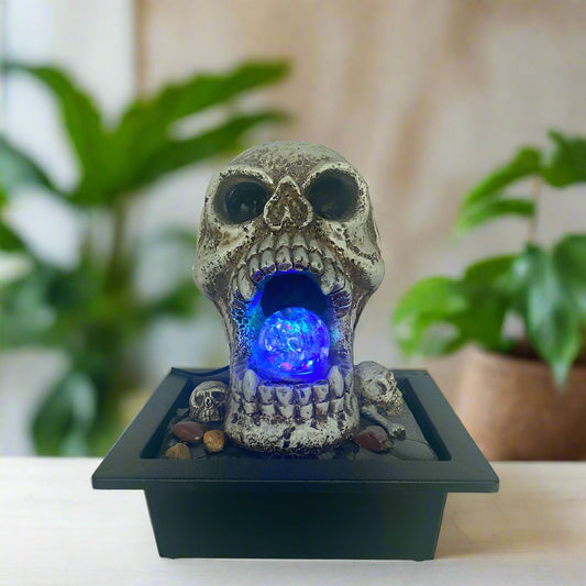 Skull crystal ball desktop water fountain