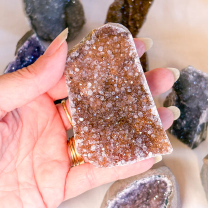 Rainbow Amethyst crystal cluster cut base