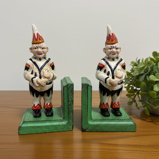 Creepy clown cast iron bookend