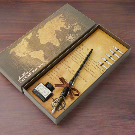 Hand bown glass or wood calligraphy pen gift set