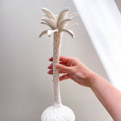 Palm tree candle stick holder - tall white