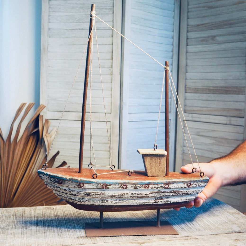 Antique tall coastal decor sail boat statue