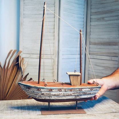 Antique tall coastal decor sail boat statue