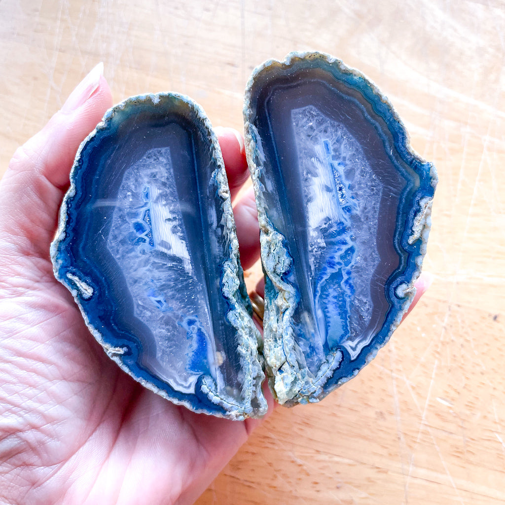 Agate geode crystal statue cut in half