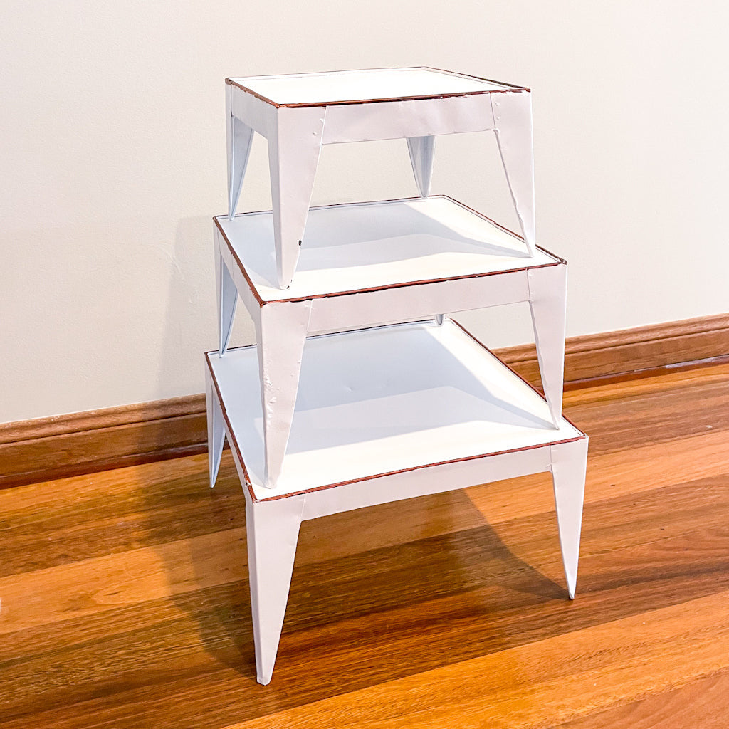 Set 3 wash metal plant stand display shelves