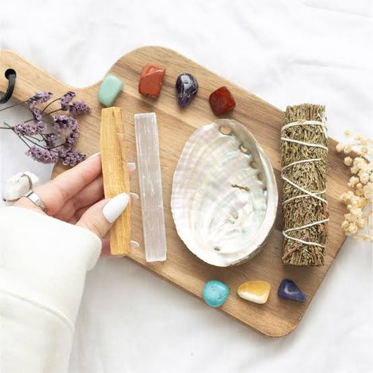 Wellness kit - smudge sticks, shell dish & crystals bundle