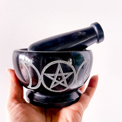 Soapstone crystal mortar and pestle