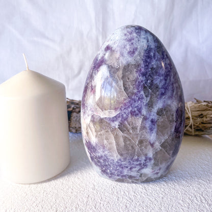 Lepidolite + Smoky quartz crystal freeform statue 1.1kg 14cm