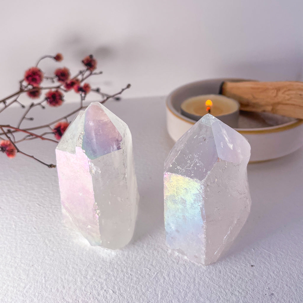 Aura quartz crystal raw point