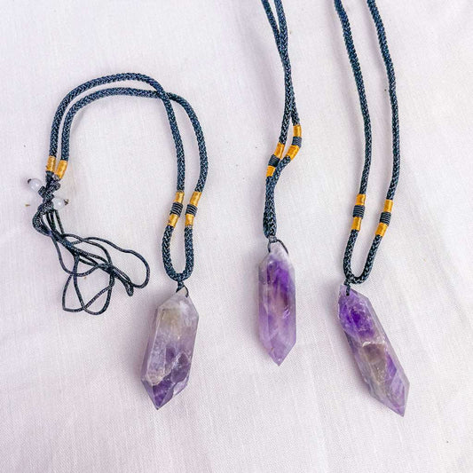 Amethyst crystal DT double terminated point necklace