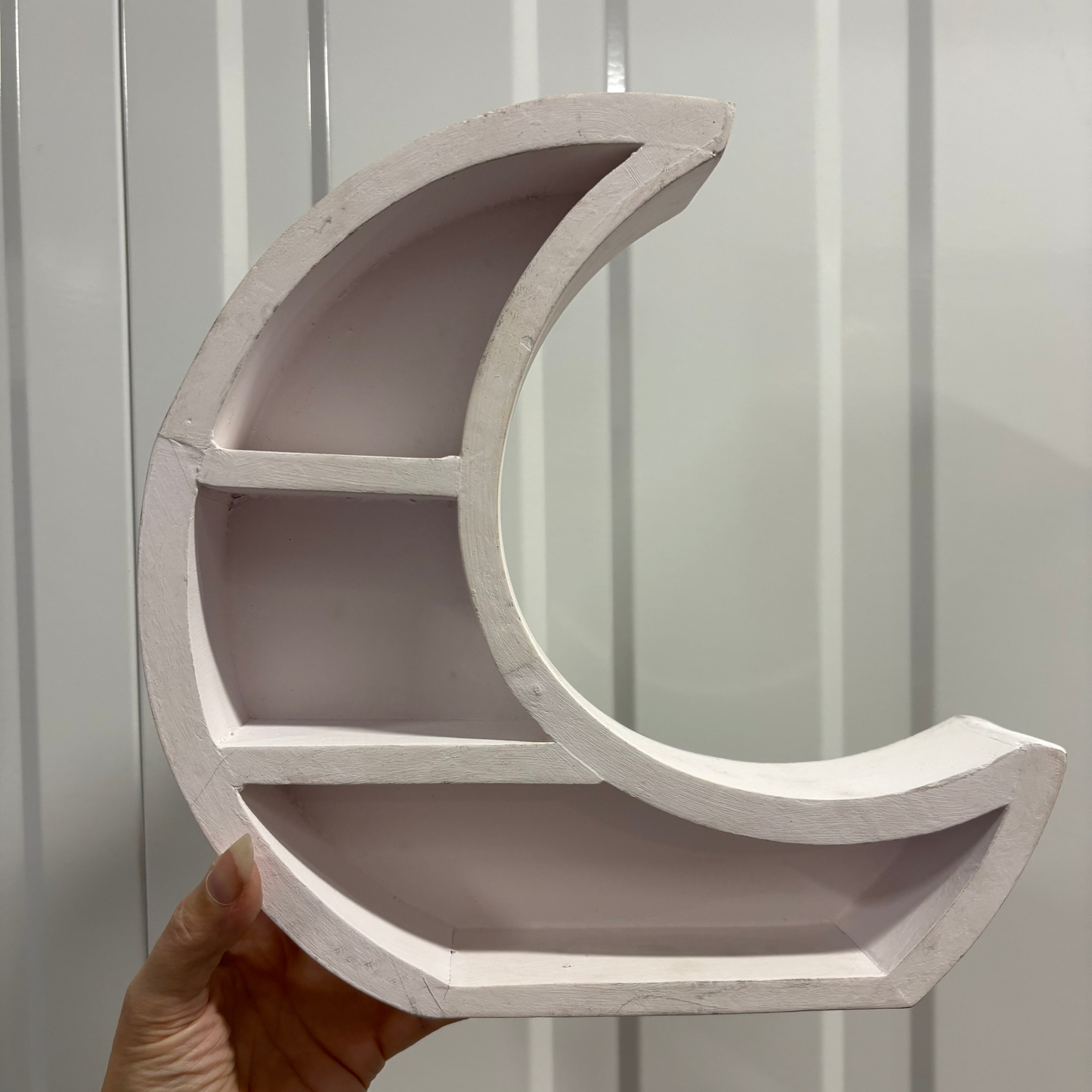 White wash crescent moon shelf