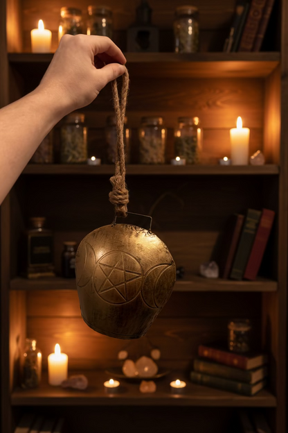 Witchy brass triple moon bell