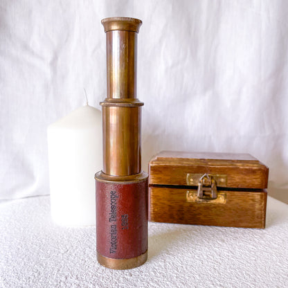 Antique brass + leather telescope