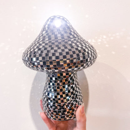 Trippy mirror disco ball mushroom statue