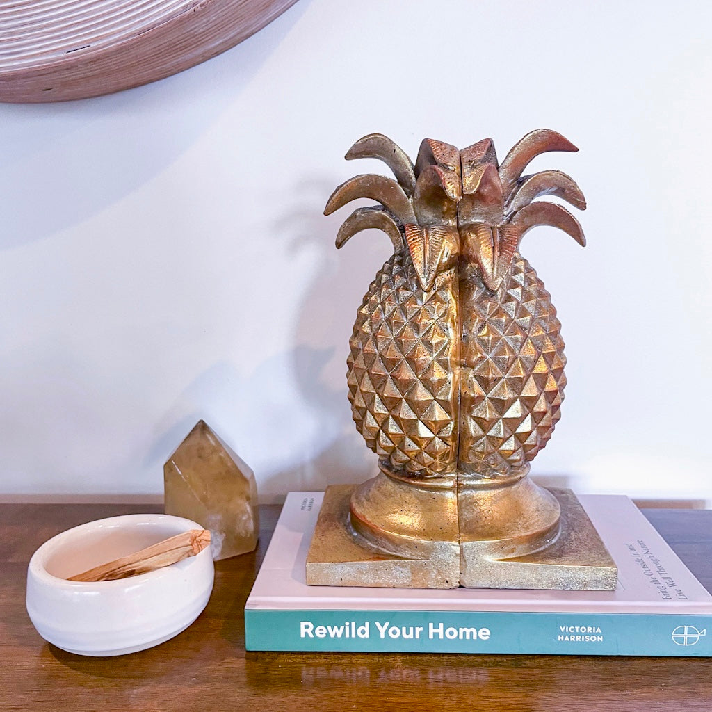 Gold pineapple bookend statue pair