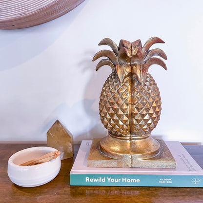 Gold pineapple bookend statue pair