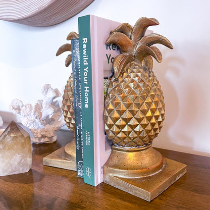 Gold pineapple bookend statue pair