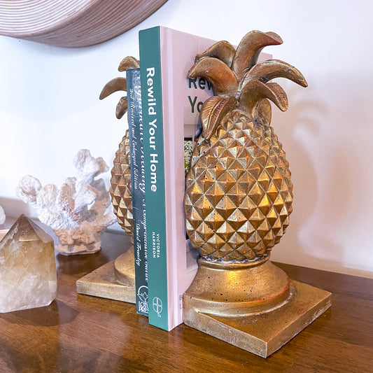 Gold pineapple bookend statue pair