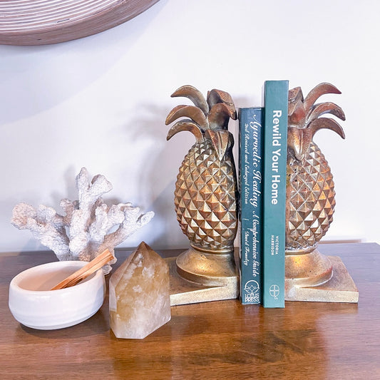 Gold pineapple bookend statue pair