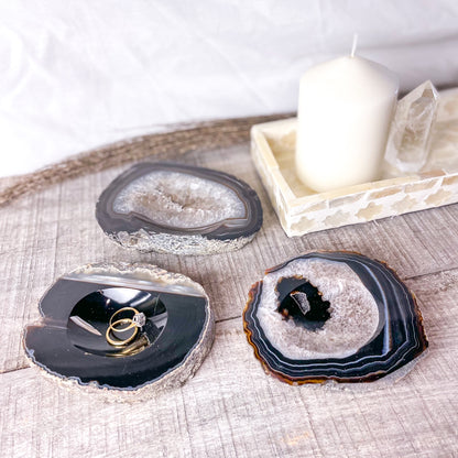 Agate slice slab crystal stone ring dish / trinket carved bowl
