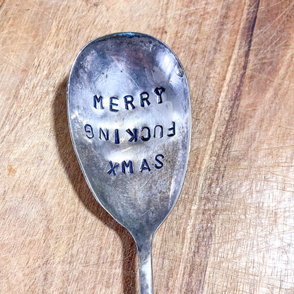 Merry Fucking Xmas hand stamped vintage silver cutlery