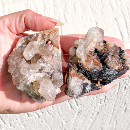 Grounding Quartz Specularite crystal cluster