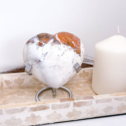 Dendritic Opal crystal polished heart L with stand